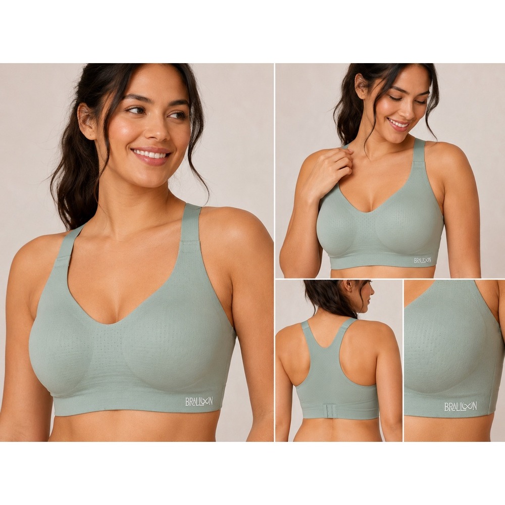 Bralloon Wireless Seamless Bra Sage Green XXL Laser‎ Cut Comfort Bralette
